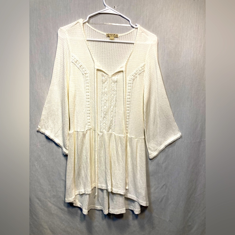 ENERGE WORLD WEAR CREAM LACEY BOHO BABYDOLL TUNIC TOP SIZE MED